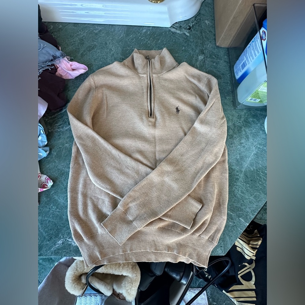 Ralph Lauren Men's Zip Mock Neck Sweater in Camel